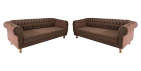 Dois Sofás Chesterfield Capitone Duque Suede Marrom Dois Sofás Chesterfield Capitone Duque Suede Marrom