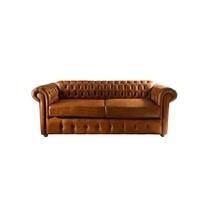 Dois Sofás Chesterfield Capitone Luis XV Vicenzo - Couro Eco Caramelo 1,80M / Decoração, sala tv estar, recepção