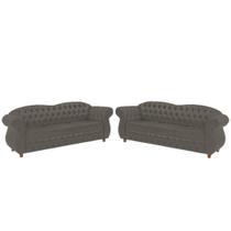 Dois Sofás Chesterfield Merlo 3 lugares 1,80 - Suede Cinza Camurça / Decoração, recepção, Barbearia, sala tv