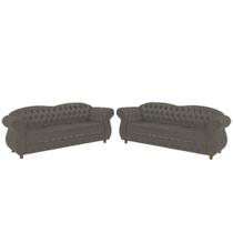 Dois Sofás Chesterfield Merlo 3 lugares 1,80 - Suede Cinza Camurça / Decoração, recepção, Barbearia, sala tv - Novo Encanto