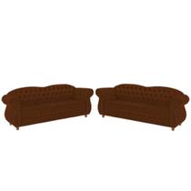 Dois Sofás Chesterfield Merlô 3 lugares 1,80 - Veludo Marrom / Decoração, recepção, Barbearia, sala tv estar - Novo Encanto