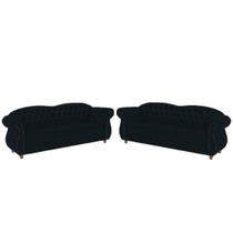 Dois Sofás Chesterfield Merlô 3 lugares 1,80 - Veludo Preto / Decoração, recepção, Barbearia, sala tv estar