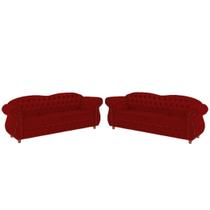 Dois Sofás Chesterfield Merlo 3 lugares 2,30 - Suede Vermelho / Decoração, recepção, Barbearia, sala tv estar