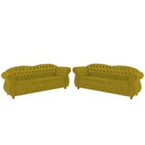 Dois Sofás Chesterfield Merlô 3 lugares 2,30 - Veludo Amarelo / Decoração, recepção, Barbearia, sala tv estar