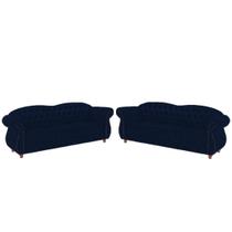 Dois Sofás Chesterfield Merlô 3 lugares 2,30 - Veludo Azul Marinho / Decoração, recepção, Barbearia, sala