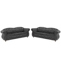 Dois Sofás Chesterfield Merlo 3 lugares 2M - Corano Preto / Decoração, recepção, Barbearia, sala tv estar