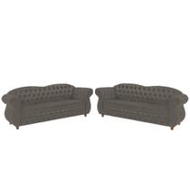 Dois Sofás Chesterfield Merlo 3 lugares 2M - Suede Cinza Camurça / Decoração, recepção, Barbearia, sala tv Dois Sofás Chesterfield Merlo 3 lugares 2M - Suede Cinza Camurça / Decoração, recepção, Barbearia, sala tv