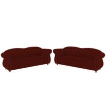 Dois Sofás Chesterfield Merlô 3 lugares 2M - Veludo Bordo / Decoração, recepção, Barbearia, sala tv estar