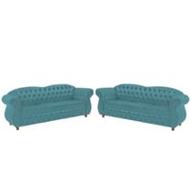 Dois Sofás Chesterfield Merlô 3 lugares 2M - Veludo Tiffany / Decoração, recepção, Barbearia, sala tv estar