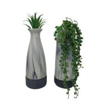 Dois Vasos com detalhe marmorizado cinza com planta caída