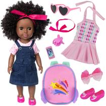 Doll Ecore Fun Black 37 cm para menina com conjunto de roupas de silicone