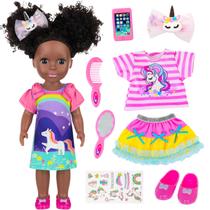 Doll Ecore Fun Black de 14 polegadas com roupas e acessórios para meninas
