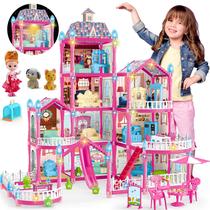Doll House OCTERIC 10 quartos com bonecas, cachorros e móveis de 3 anos ou mais