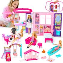 Doll House Style Shine portátil e dobrável com mais de 60 peças e 2 bonecas