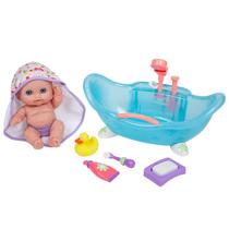 Doll JC Toys Lil Cutesies 8.5, todo em vinil com conjunto de banho 2+ azul