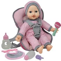 Doll Travel PlaySet - Baby Doll Car Seat Carrier Mochila com 12 Polegadas Soft Body Doll inclui garrafas de boneca e acessórios de brinquedo ... (Caucasiano)