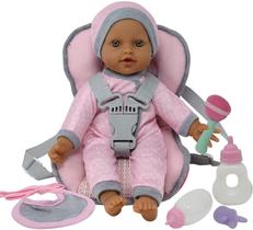 Doll Travel PlaySet - Baby Doll Car Seat Carrier Mochila com 12 Polegadas Soft Body Doll inclui garrafas de boneca e acessórios de brinquedo ... (Hispânico)