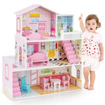Dollhouse Costzon de madeira de 3 andares com conjunto de móveis para mais de 3 anos Dollhouse Costzon de madeira de 3 andares com conjunto de móveis para mais de 3 anos
