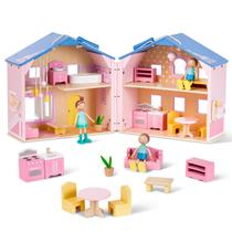 Dollhouse Giant Bean, requintada madeira rosa com bonecas e furno