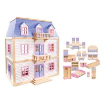 Dollhouse Melissa & Doug de madeira de vários níveis com móveis