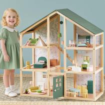 Dollhouse Tiny Land Green Wooden, 6 quartos com 31 unidades de mobília