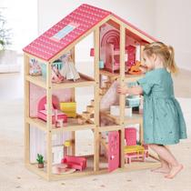 Dollhouse Tiny Land Wooden 6 quartos com 30 móveis para meninas de 3 anos ou mais