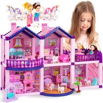 Dollhouse TOMLEON Dream com 2 princesas, 4 unicórnios, cachorro e móveis