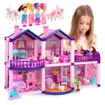 Dollhouse TOMLEON Dream com 4 princesas, 4 unicórnios, cachorro e móveis