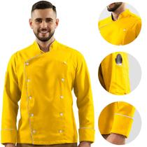 Dólmã Chef de Cozinha Amarelo Unissex Oxford 100% Poliéster