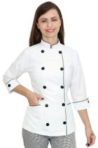 Dolmã chef de cozinha feminina manga 3/4 com tiras para ajustar a cintura
