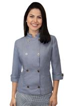 Dólmã chef de cozinha feminina manga 3/4 Jeans