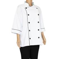 Dolmã Chef em Brim Branco c/ Frisos Pretos Tam G Manga 3/4 - DO79 - RS Acessórios