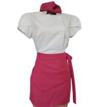 Dolma Chef Feminina de Cozinha Manga Curta Branca Confeiteira Confeitaria Avental Pink