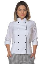 Dólmã chef feminina manga 3/4 com botões de pressão