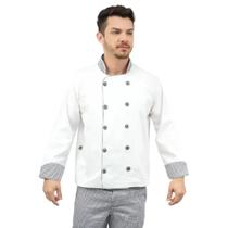 Dolmã Chefe Cozinha Masculino Detalhe Xadrez - Jaqueta Chefe de Cozinha Masculino