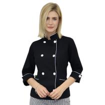 Dólmã Chefe de Cozinha Feminino Manga 3/4 Algodão - Camisa Chefe de Cozinha Feminina - Gambuza Chefe de Cozinha Feminina