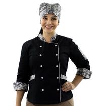 Dólmã e Bandana Chef de Cozinha Flores Feminino