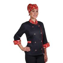 Dólmã Feminina Para Chef Cozinha Floral Vermelho Uniforme Acinturado 100% Algodão Gambuza Para Cozinheira Restaurante Padaria Dólmã Feminina Para Chef Cozinha Floral Vermelho Uniforme Acinturado 100% Algodão Gambuza Para Cozinheira Restaurante Padaria