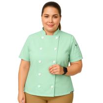Dólmã Feminina Plus Size Para Chef Cozinha Restaurante Confeitaria Uniforme Gambuza Verde Bebê Manga Curta
