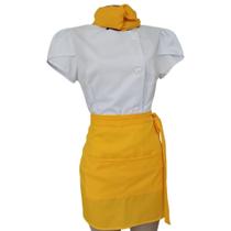 Dolma Feminino Chef de Cozinha Confeiteira Manga Curta Gabardine Avental Amarelo - Tissage