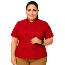 Dólmã Para Chef Cozinha Feminino Plus Size Uniforme Cozinheira Restaurante Pizzaria Padaria Manga Curta Vermelho