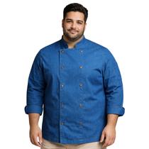 Dólmã Para Chef Cozinha Plus Size Jeans Azul Claro Uniforme Cozinheiro Restaurante Padaria Gambuza