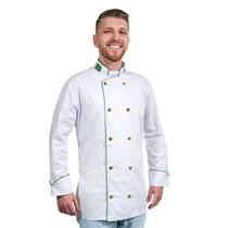 Dólmã Para Chef Cozinha Unissex Branco Com Verde Brasileiro Patriota 100% Algodão Uniforme Cozinheiro Restaurante Churrascaria Bar