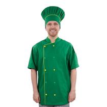 Dólmã Para Chef Cozinha Unissex Verde Brasileiro Patriota 100% Algodão Uniforme Gambuza Restaurante Padaria Churrascaria Cozinheiro