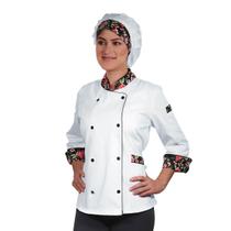 Dólmã Para Chef De Cozinha Feminina Acinturada Floral Rosas 100% Algodão Uniforme Para Cozinheira Confeiteira Padaria Resturante Dólmã Para Chef De Cozinha Feminina Acinturada Floral Rosas 100% Algodão Uniforme Para Cozinheira Confeiteira Padaria Resturante