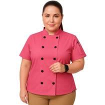 Dólmã Para Chef De Cozinha Feminina Plus Size Uniforme Rosa Manga Curta Para Cozinheira Restaurante Confeitaria