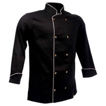Dólmã Para Chef De Cozinha Unissex Preto E Dourado 100% Algodão Uniforme Cozinheiro Restaurante Padaria Pizzaria Bar Gambuza