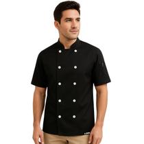 Dólmã Unissex Para Chef Cozinha Restaurante Churrascaria Lancheria Uniforme Preto Tradicional Cozinheiro Manga Curta
