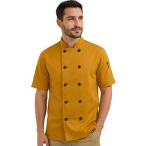Dólmã Unissex Para Chef De Cozinha Resturante Padaria Cor Mostarda Uniforme Cozinheiro Gambuza Manga Curta