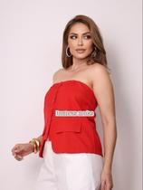 Domi Modas- Blusa Feminina sem alça Com Botões Frontais Luis Twill 90603